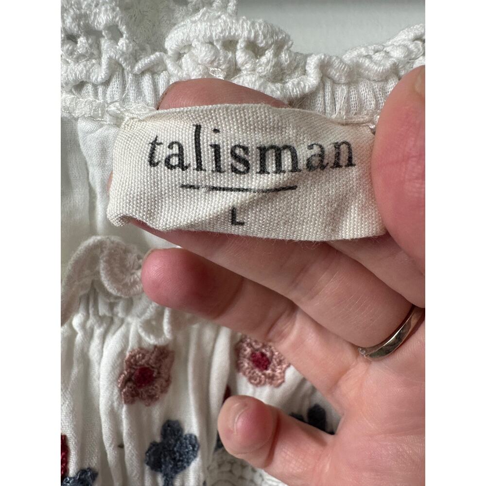 Talisman the Label White L Embroidered Boho Peasant Hippie Shirt off shoulder A3 - Picture 3 of 7